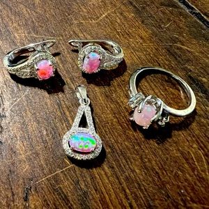 Sterling Silver Pink Opal Set